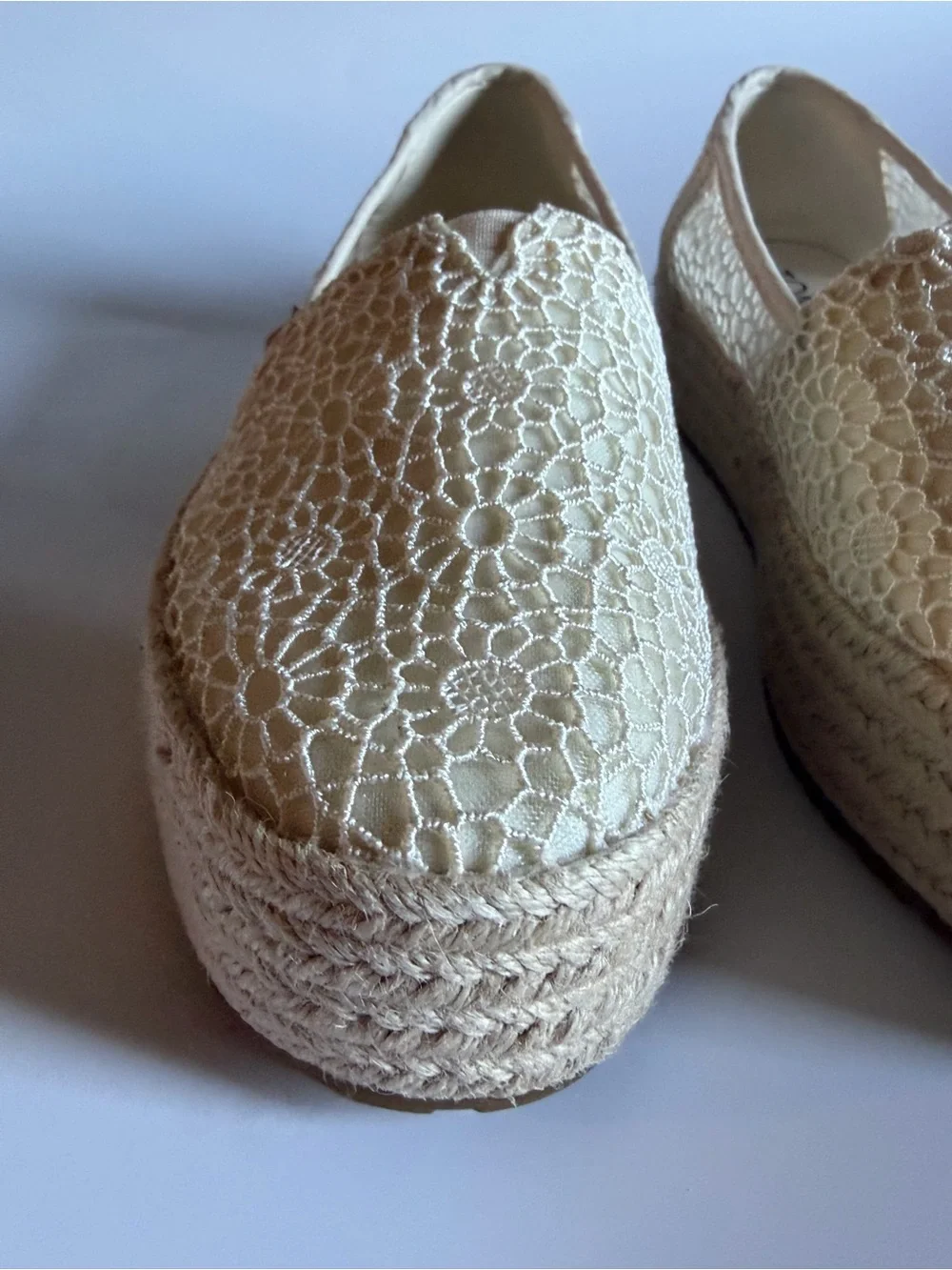 TOMS Women's Valencia Canvas Platform Espadrilles, Natural Moroccan Crochet 8